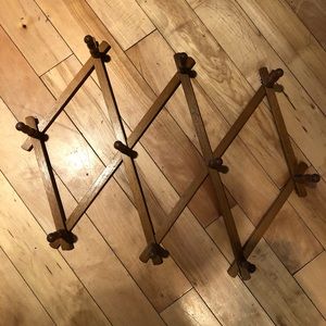 Vtg Japan Wood Peg Wall Hanger Coat Accordian Rack